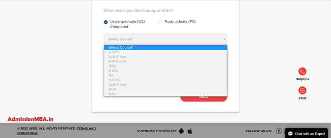 UPES UG Courses Application Form 